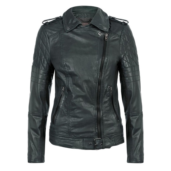 MUUBAA Nido Moto Green Quilted Goat Leather Jacket Coat